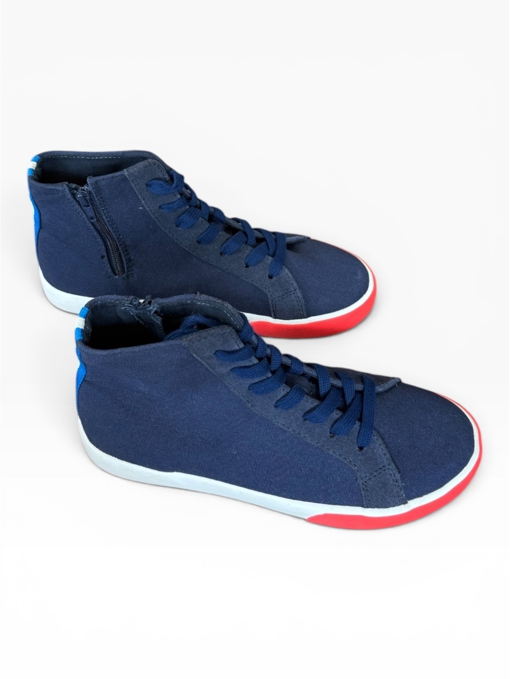 Mini Boden Boys Navy Blue Canvas Suede High Top Sneakers Size 35 (Y3.5) NWOT